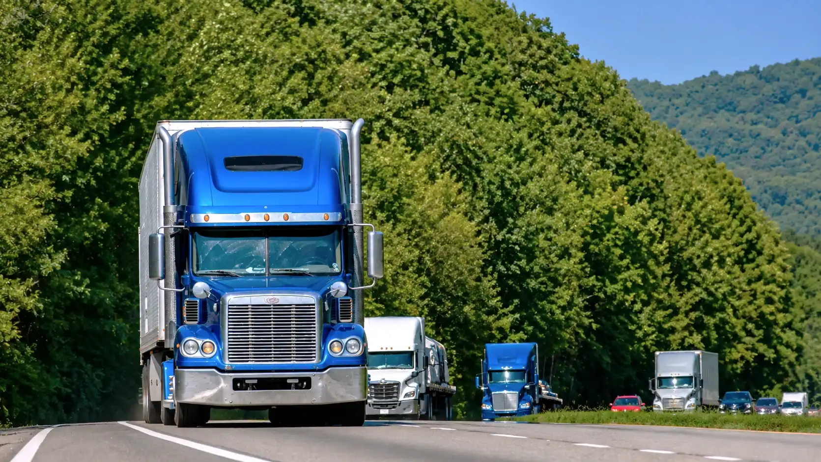trucks line on the road